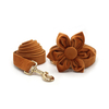 Orange velvet dog collar leash and harness 6-piece set with gold zinc alloy quick-release buckle