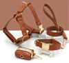 PU Leather Dog Collar Leash & Harness Set — 6-Piece Easy-Clean Bundle | 14 Vegan Leather Colors, OEM from 20 Pcs