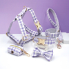 Red black plaid dog collar leash and harness 6-piece set with gold zinc alloy quick-release buckle British style