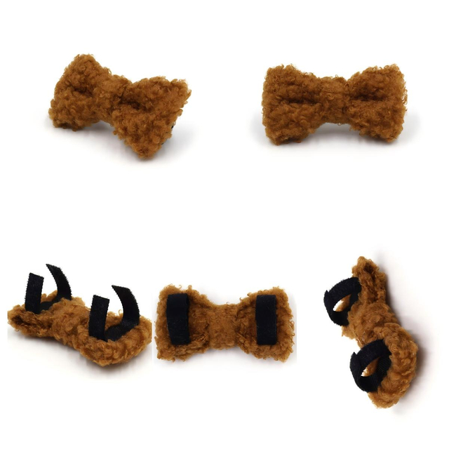 Teddy Velvet Cat Bowtie — Plush, Anti-Static, Mini 8×4 cm Bow with Dual-Velcro Back for Wholesale & OEM